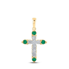 10kt Yellow Gold Gemstone Cross Pendant - A Captivating Blend of Elegance and Spirituality - Top View