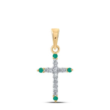 Load image into Gallery viewer, Enchanting Emerald and Diamond Cross Pendant - Top View