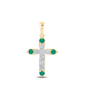 Radiant Harmony: 10kt Yellow Gold Gemstone Cross Pendant - Top View