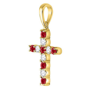Gemstone Cross Pendant | 10kt Yellow Gold Womens Round Lab-Created Ruby Cross Pendant 3/8 Cttw | Splendid Jewellery GND