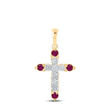 Load image into Gallery viewer, Radiant Ruby Diamond Cross Pendant - 10kt Yellow Gold Women's Jewelry - Top View