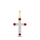 Radiant Ruby Diamond Cross Pendant - 10kt Yellow Gold Women's Jewelry - Top View