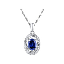 Load image into Gallery viewer, Captivating Blue Sapphire and Diamond Fashion Pendant Top view from the 10Kt White Gold Womens Oval Lab Created Blue Sapphire Solitaire Diamond Pendant 1 1 3 Cttwpin203375 collection by Splendid Jewellery