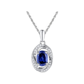 Captivating Blue Sapphire and Diamond Fashion Pendant Top view from the 10Kt White Gold Womens Oval Lab Created Blue Sapphire Solitaire Diamond Pendant 1 1 3 Cttwpin203375 collection by Splendid Jewellery