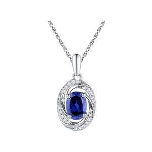 Gemstone Fashion Pendant | 10kt White Gold Womens Oval Lab-Created Blue Sapphire Solitaire Diamond Pendant 1-1/3 Cttw | Splendid Jewellery GND