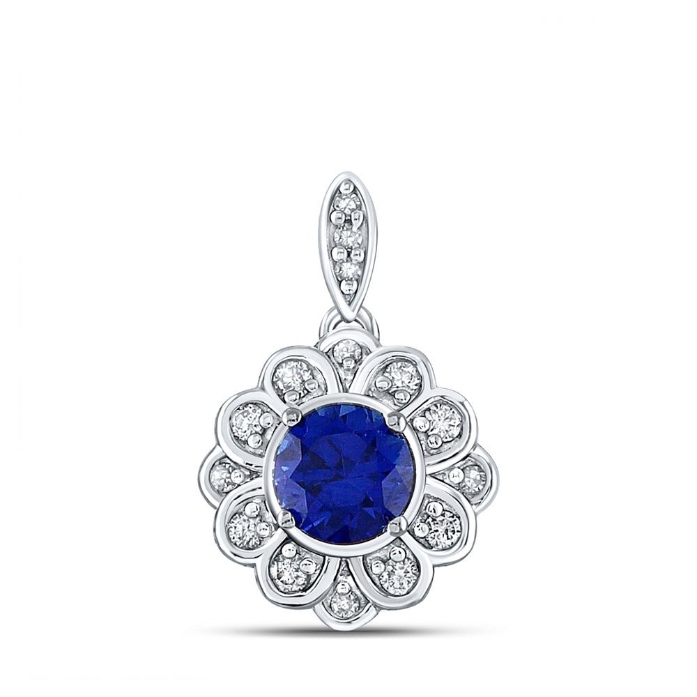 Gemstone Fashion Pendant | 10kt White Gold Womens Round Lab-Created Blue Sapphire Fashion Pendant 3/4 Cttw | Splendid Jewellery GND