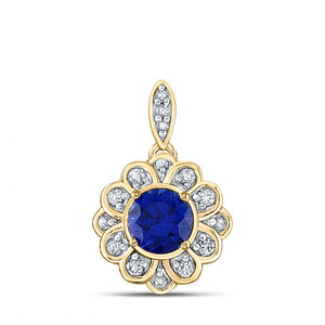 Gemstone Fashion Pendant | 10kt Yellow Gold Womens Round Lab-Created Blue Sapphire Fashion Pendant 3/4 Cttw | Splendid Jewellery GND