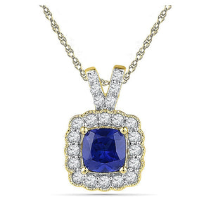 Gemstone Fashion Pendant | 10kt Yellow Gold Womens Round Lab-Created Blue Sapphire Solitaire Pendant 3-1/2 Cttw | Splendid Jewellery GND