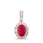 Radiant Passion: 14kt Rose Gold Womens Oval Ruby Diamond Fashion Pendant - Top View
