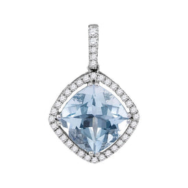 Tranquil Blue Beauty: 14kt White Gold Aquamarine Diamond Pendant - Top View