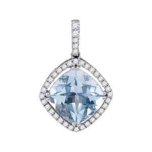 Gemstone Fashion Pendant | 14kt White Gold Womens Cushion Aquamarine Diamond Solitaire Pendant 2-1/5 Cttw | Splendid Jewellery GND