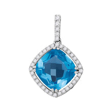 Load image into Gallery viewer, 14kt White Gold Serene Blue Topaz Diamond Square Pendant - Top View