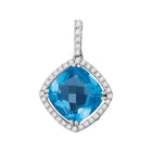 14kt White Gold Serene Blue Topaz Diamond Square Pendant - Top View