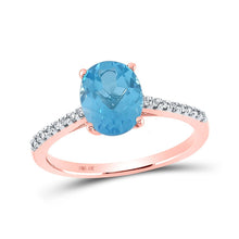 Load image into Gallery viewer, Ocean Sky Blue Topaz Fashion Ring | 10kt Rose Gold Womens Oval Lab-Created Blue Topaz Solitaire Ring 2-1/3 Cttw | Splendid Jewellery - Alternate view 1 from Splendid Jewellery