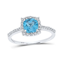 Load image into Gallery viewer, Captivating Blue Topaz Diamond Solitaire Ring in 10kt White Gold Top view from the 10Kt White Gold Womens Cushion Lab Created Blue Topaz Diamond Solitaire Ring 1 1 5 Cttwpin210291 collection by Splendid Jewellery