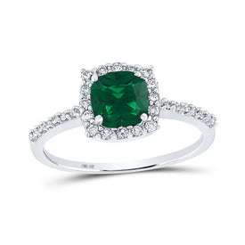 Captivating Green Meadow Cushion-Cut Gemstone Fashion Ring Top view from the 10Kt White Gold Womens Cushion Lab Created Emerald Diamond Solitaire Ring 1 1 5 Cttwpin210260 collection by Splendid Jewellery
