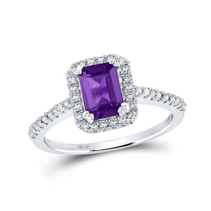 Gemstone Fashion Ring | 10kt White Gold Womens Emerald Lab-Created Amethyst Solitaire Ring 1 Cttw | Splendid Jewellery GND