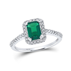 Emerald Elegance: 10kt White Gold Gemstone Fashion Ring with Lab-Created Emerald Solitaire Top view from the 10Kt White Gold Womens Emerald Lab Created Emerald Solitaire Ring 1 Cttwpin210215 collection by Splendid Jewellery
