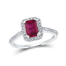 Load image into Gallery viewer, Captivating Crimson Splendor: 10kt White Gold Womens Emerald Lab-Created Ruby Solitaire Ring 1-3/4 Cttw Top view from the 10Kt White Gold Womens Emerald Lab Created Ruby Solitaire Ring 1 3 4 Cttwpin210212 collection by Splendid Jewellery