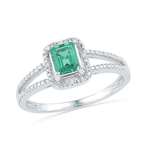 Gemstone Fashion Ring | 10kt White Gold Womens Lab-Created Emerald Solitaire Diamond Split-shank Ring 1-1/2 Cttw | Splendid Jewellery GND