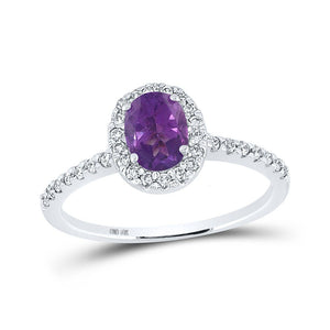 Gemstone Fashion Ring | 10kt White Gold Womens Oval Lab-Created Amethyst Solitaire Ring 1 Cttw | Splendid Jewellery GND