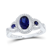Load image into Gallery viewer, Ethereal Blue Sapphire Trillium Ring Top view from the 10Kt White Gold Womens Oval Lab Created Blue Sapphire 3 Stone Ring 1 1 2 Cttwpin205923 collection by Splendid Jewellery