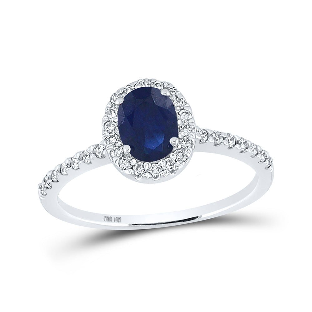 Gemstone Fashion Ring | 10kt White Gold Womens Oval Lab-Created Blue Sapphire Solitaire Ring 1-1/3 Cttw | Splendid Jewellery GND