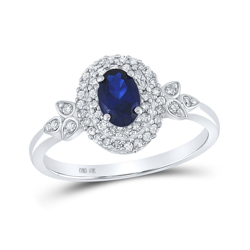 Gemstone Fashion Ring | 10kt White Gold Womens Oval Lab-Created Blue Sapphire Solitaire Ring 1 Cttw | Splendid Jewellery GND