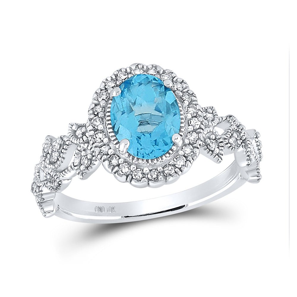 Gemstone Fashion Ring | 10kt White Gold Womens Oval Lab-Created Blue Topaz Fashion Ring 1-7/8 Cttw | Splendid Jewellery GND