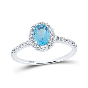 Gemstone Fashion Ring | 10kt White Gold Womens Oval Lab-Created Blue Topaz Solitaire Ring 1-1/5 Cttw | Splendid Jewellery GND