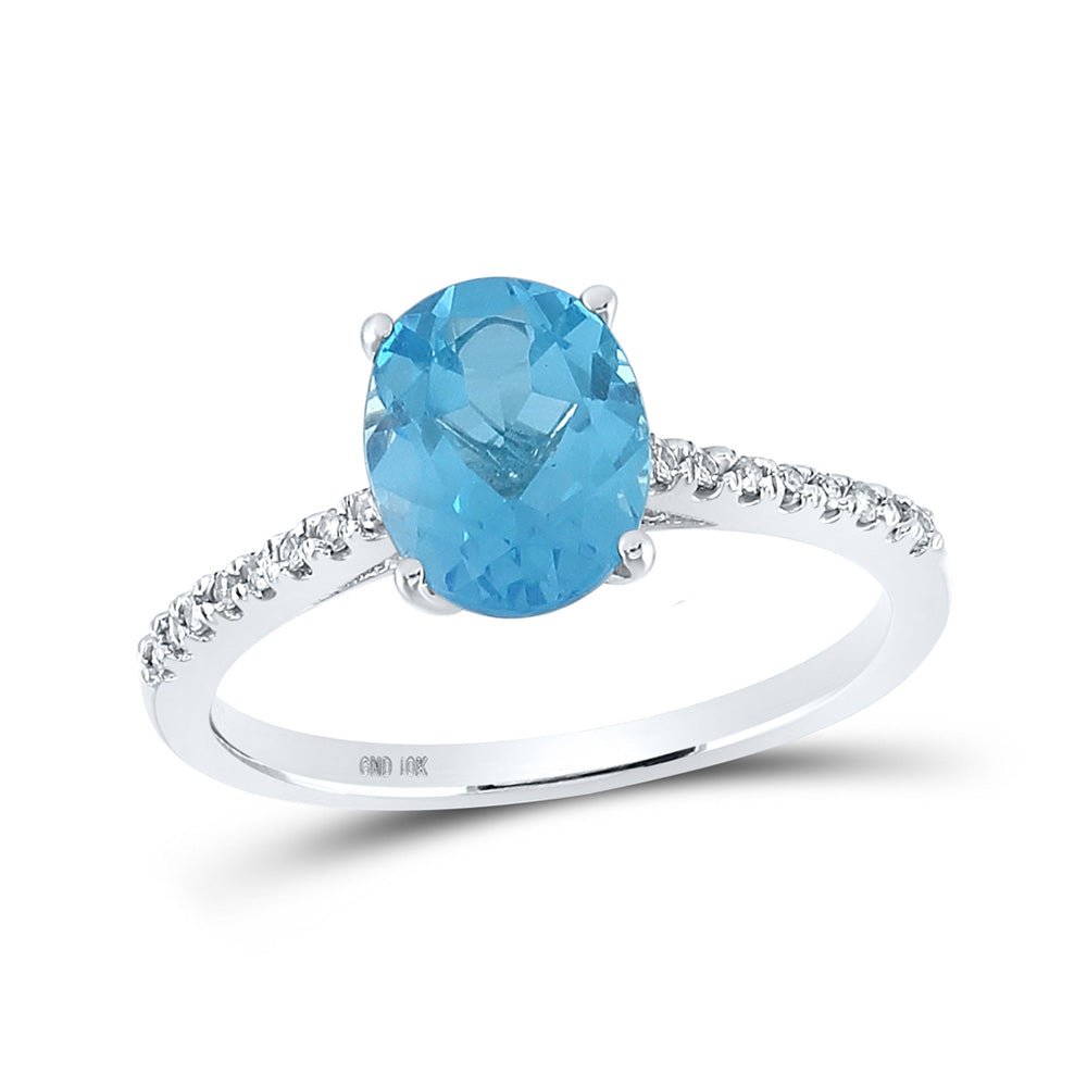 Gemstone Fashion Ring | 10kt White Gold Womens Oval Lab-Created Blue Topaz Solitaire Ring 2-1/3 Cttw | Splendid Jewellery GND