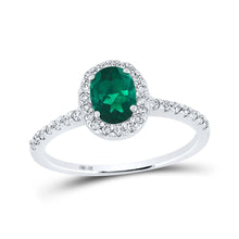 Load image into Gallery viewer, Emerald Elegance: 10kt White Gold Oval Lab-Created Emerald Solitaire Ring Top view from the 10Kt White Gold Womens Oval Lab Created Emerald Solitaire Ring 1 Cttwpin210231 collection by Splendid Jewellery