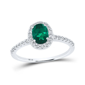 Gemstone Fashion Ring | 10kt White Gold Womens Oval Lab-Created Emerald Solitaire Ring 1 Cttw | Splendid Jewellery GND
