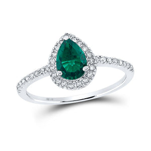 Gemstone Fashion Ring | 10kt White Gold Womens Pear Lab-Created Emerald Solitaire Ring 7/8 Cttw | Splendid Jewellery GND