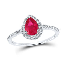 Load image into Gallery viewer, Radiant Ruby Elegance: 10kt White Gold Pear Gemstone Fashion Ring Top view from the 10Kt White Gold Womens Pear Lab Created Ruby Solitaire Ring 1 Cttwpin210219 collection by Splendid Jewellery