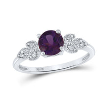 Load image into Gallery viewer, Floral Elegance: 10kt White Gold Womens Amethyst Floral Solitaire Ring Top view from the 10Kt White Gold Womens Round Lab Created Amethyst Floral Solitaire Ring 7 8 Cttwpin210288 collection by Splendid Jewellery