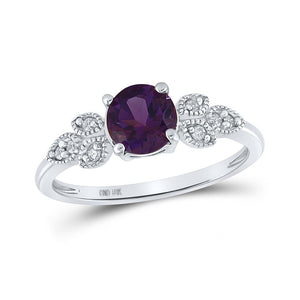 Gemstone Fashion Ring | 10kt White Gold Womens Round Lab-Created Amethyst Floral Solitaire Ring 7/8 Cttw | Splendid Jewellery GND