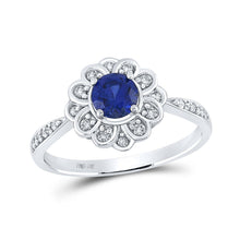 Load image into Gallery viewer, Captivating Blue Sapphire and Diamond Fashion Ring in 10kt White Gold Top view from the 10Kt White Gold Womens Round Lab Created Blue Sapphire Fashion Ring 7 8 Cttwpin210701 collection by Splendid Jewellery