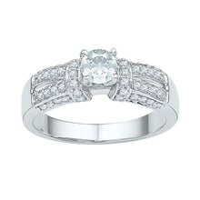 Load image into Gallery viewer, Captivating Blue Brilliance: 10kt White Gold Womens Round Lab-Created Sapphire Solitaire Ring Top view from the 10Kt White Gold Womens Round Lab Created Sapphire Solitaire Ring 3 4 Cttwpin205384 collection by Splendid Jewellery