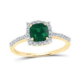 Captivating Cushion Emerald and Diamond Solitaire Ring in 10kt Yellow Gold product  Top View from Splendid Jewellery