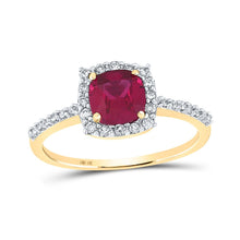 Load image into Gallery viewer, Exquisite 10kt Yellow Gold Ruby Diamond Solitaire Ring - A Captivating Gemstone Masterpiece product  Top View from Splendid Jewellery