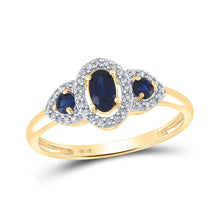 Load image into Gallery viewer, Radiant Blue Sapphire Trio Gold Ring product  Top View from Splendid Jewellery
