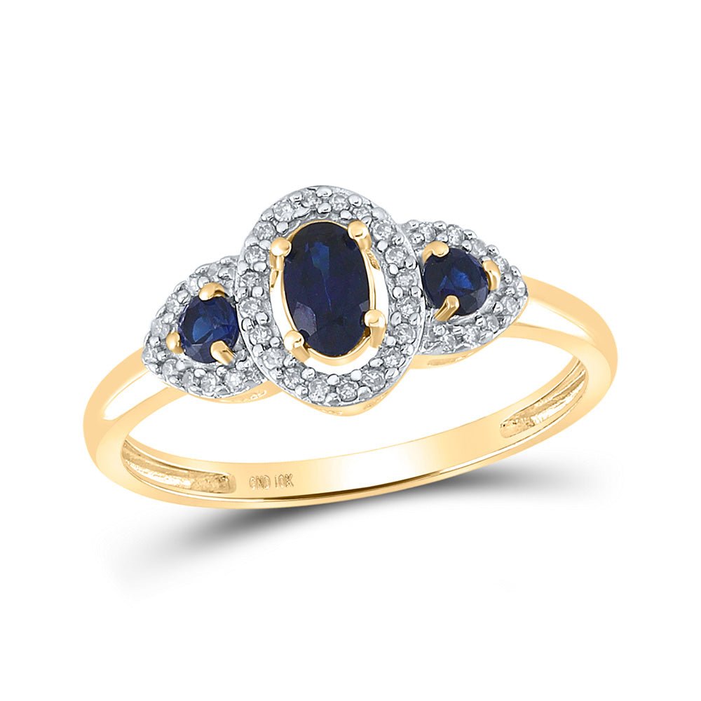 Gemstone Fashion Ring | 10kt Yellow Gold Womens Oval Lab-Created Blue Sapphire 3-stone Ring 5/8 Cttw | Splendid Jewellery GND