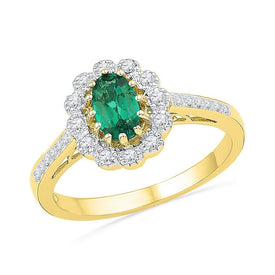 Exquisite 10kt Yellow Gold Oval Lab-Created Emerald Diamond Fashion Ring product  Top View from Splendid Jewellery