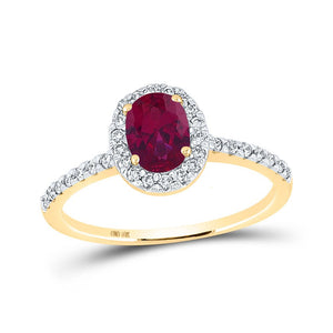 Gemstone Fashion Ring | 10kt Yellow Gold Womens Oval Lab-Created Ruby Solitaire Ring 1-1/4 Cttw | Splendid Jewellery GND