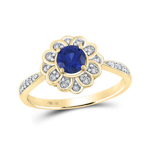 Gemstone Fashion Ring | 10kt Yellow Gold Womens Round Lab-Created Blue Sapphire Fashion Ring 7/8 Cttw | Splendid Jewellery GND