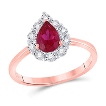 Load image into Gallery viewer, Radiant Ruby and Diamond Teardrop Solitaire Ring in 14kt Rose Gold - Top View