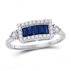 14kt White Gold Baguette Blue Sapphire Diamond Fashion Ring - Top View