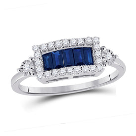 14kt White Gold Baguette Blue Sapphire Diamond Fashion Ring - Top View