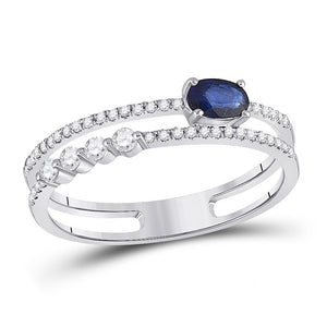 Gemstone Fashion Ring | 14kt White Gold Womens Oval Blue Sapphire Modern Fashion Ring 5/8 Cttw | Splendid Jewellery GND